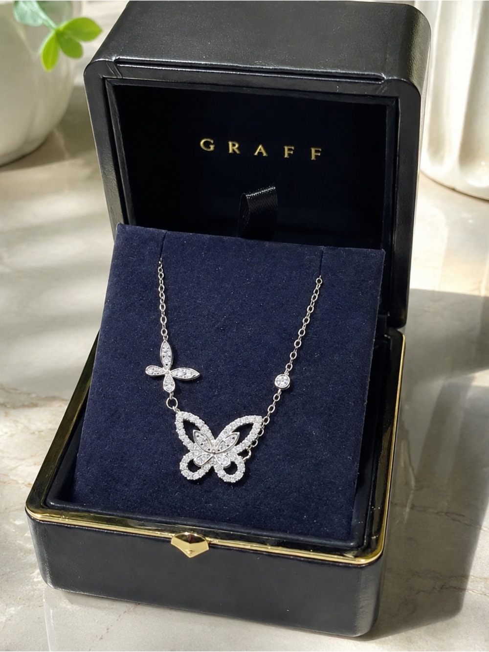 White Gold Diamond Butterfly Necklace - White